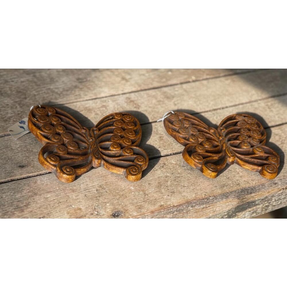 Burwood Butterfly Wall Plaques Set of 2 Vintage Faux Wood Wall Decor
